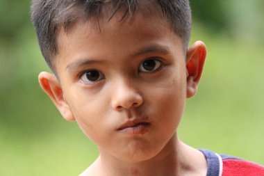 Asian Thai little boy play in the backyard