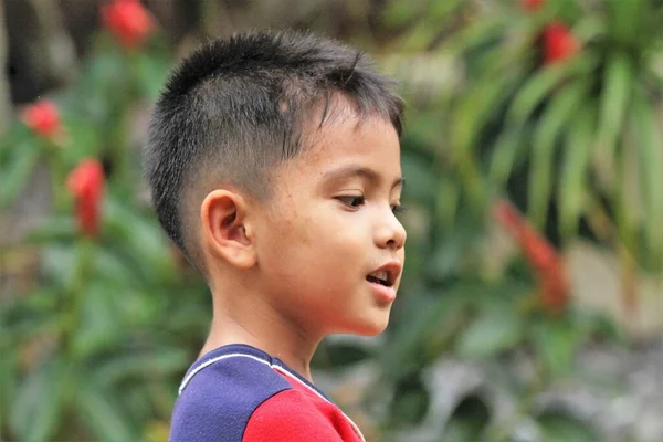Asian Thai little boy play in the backyard