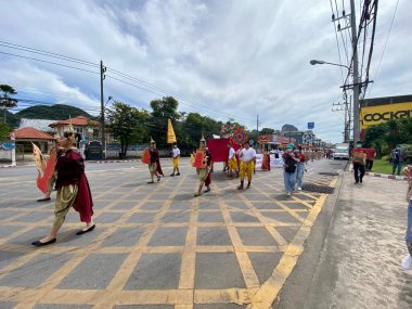 Phatthalung, Thailand - August 25, 2022: Sports parade of Phatthalung School through Ramesuan Road in the morning.