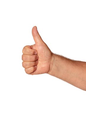 Bir erkeğin eli bir jest gösterir - çok iyi! Beyaz bir arkaplanda izole edilmiş.