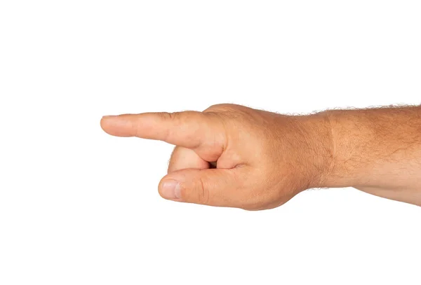 Male Hand Forefinger Extended Forward Isolated White Background — Stock Photo, Image