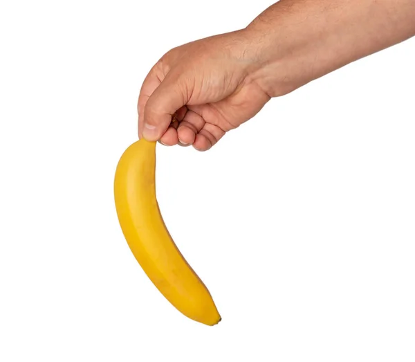 Fresh Banana Man Hand Isolated White Background — Stock Photo, Image