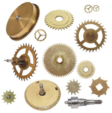 Beyaz arka plan üzerinde izole saat vites mekanizması