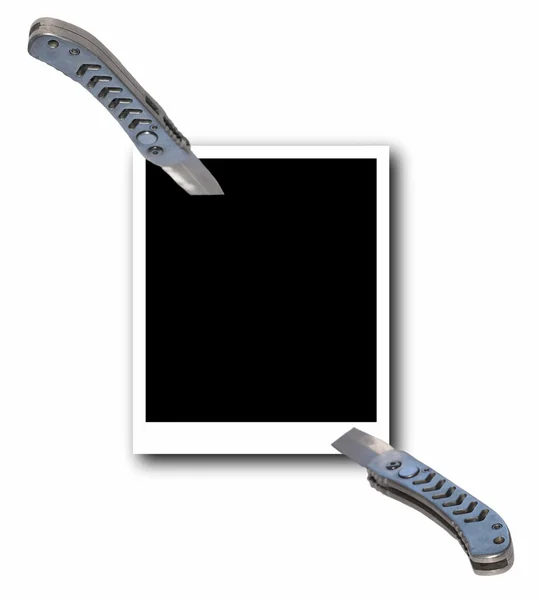 Photo and knife isolated on white background — Stock Photo, Image