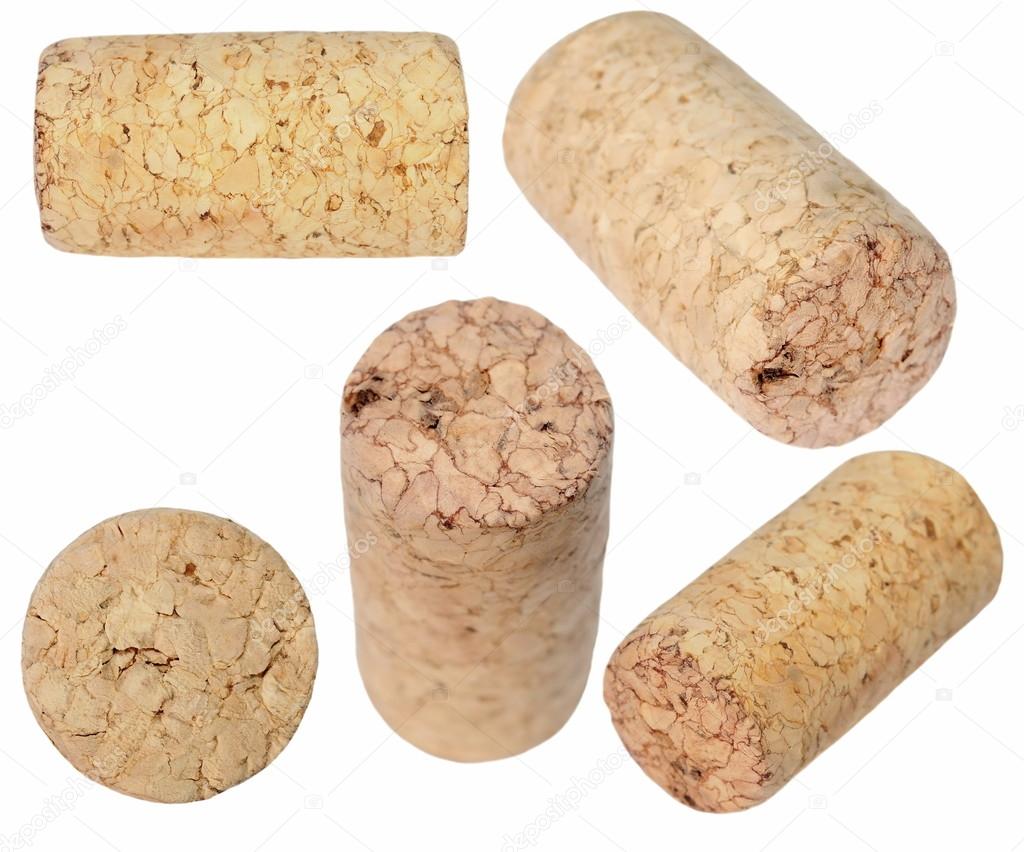 Collection of wine corks isolated on white background