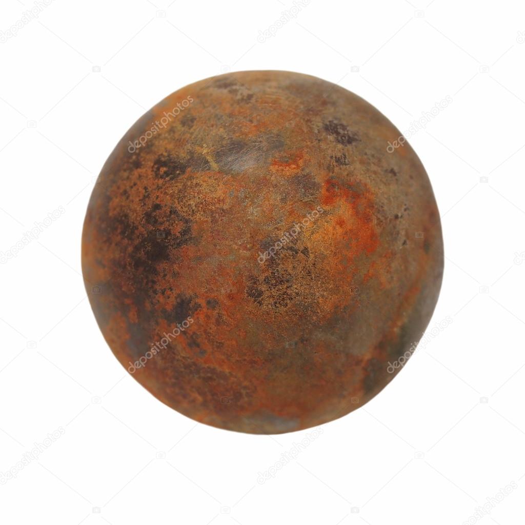 Rusty iron metal ball isolated on white background