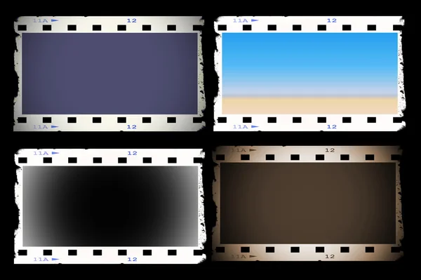 Set old blank film strip isolated on black background — Stock Photo, Image