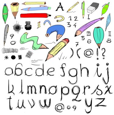 ve kalemler doodle çizilmiş harf el
