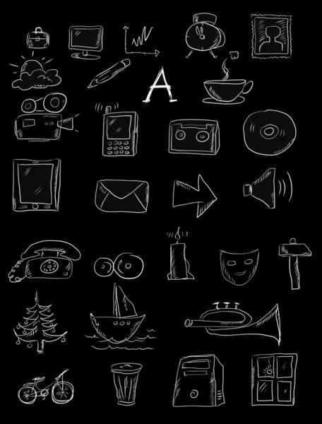 Siyah arka plan üzerine izole doodle Web Icon set — Stok fotoğraf