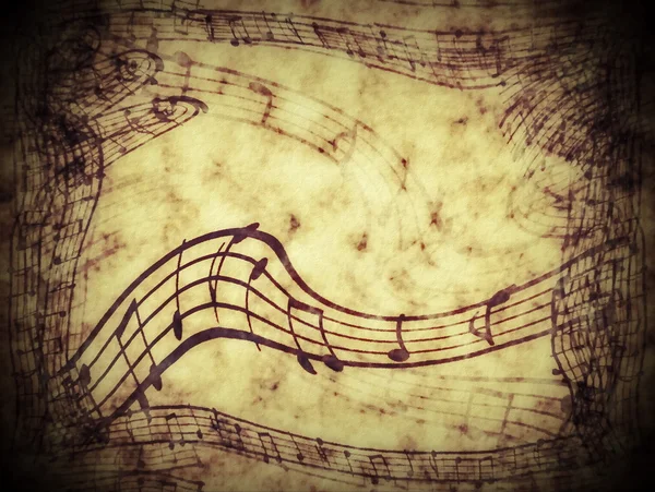 Music notes on old paper sheet background — Stock Photo, Image