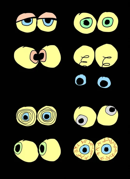 Olhos de desenhos animados, doodle isolado em preto — Fotografia de Stock