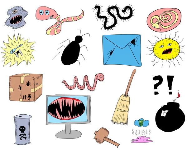 Kézzel rajzolt internet biztonsági ikonok, doodle — Stock Fotó