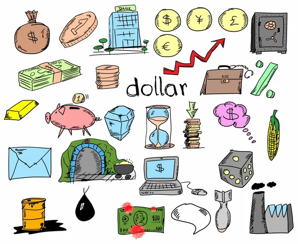 Hand dras finans, bank, affärer, doodle — Stockfoto
