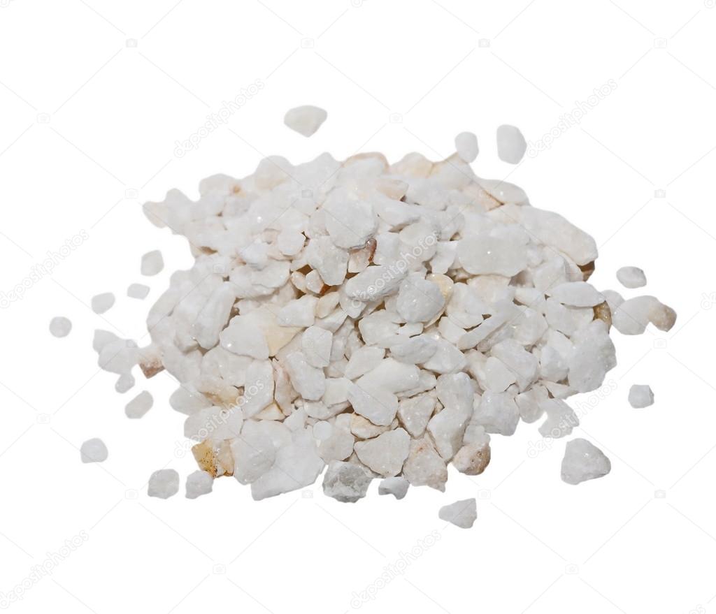 Macro pile white small stones isolated on white background