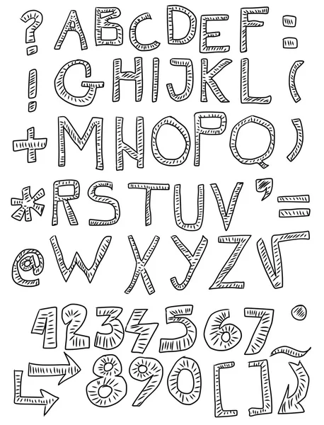 El çizilmiş yazı tipi ve numaraları, karalamalar — Stok fotoğraf