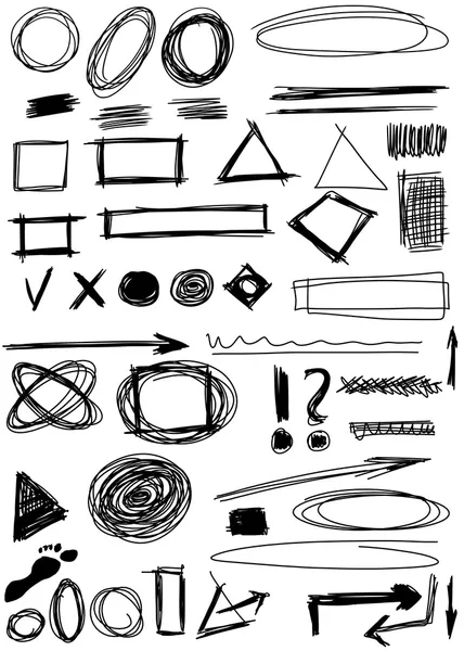 Doodle, set elle çizilmiş şekiller, daire, kare, üçgen