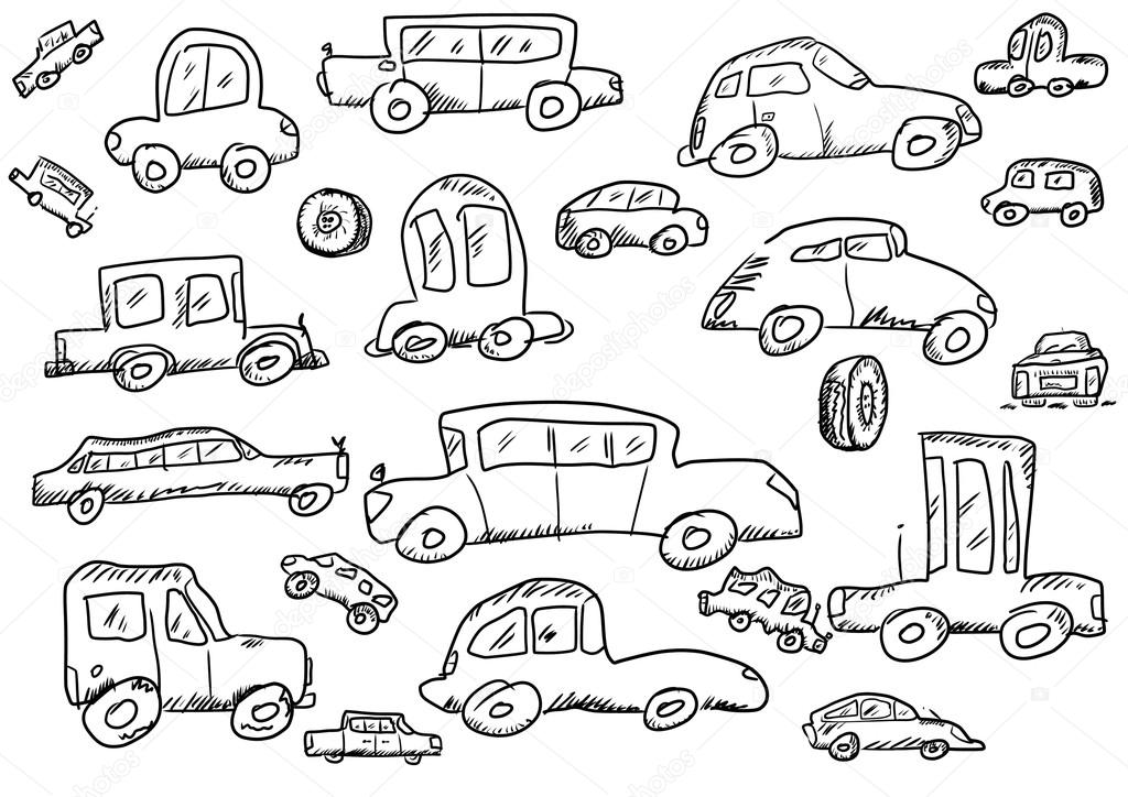 cars doodle icons set