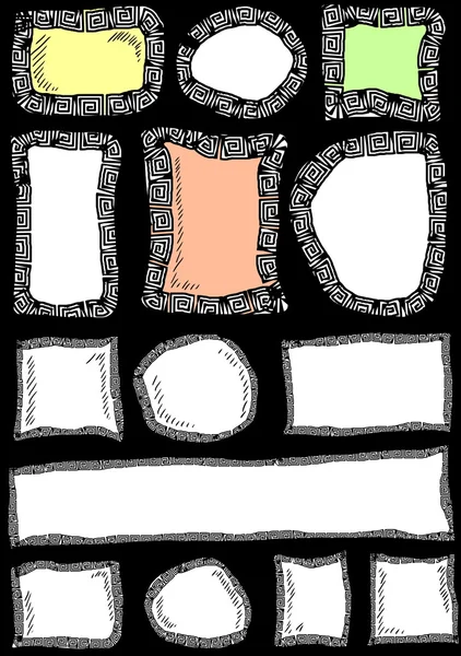Quadros doodle isolado no fundo preto — Fotografia de Stock