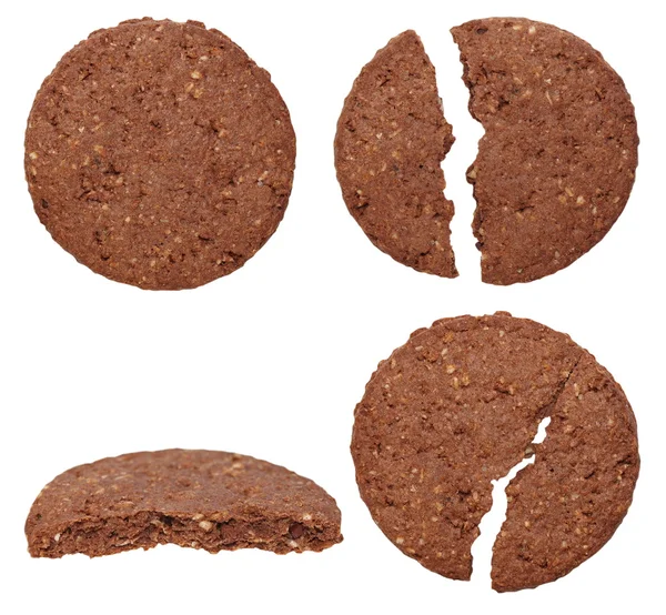 Set round wholewheat biscuits with cocoa isolated on white background — Stock Photo, Image