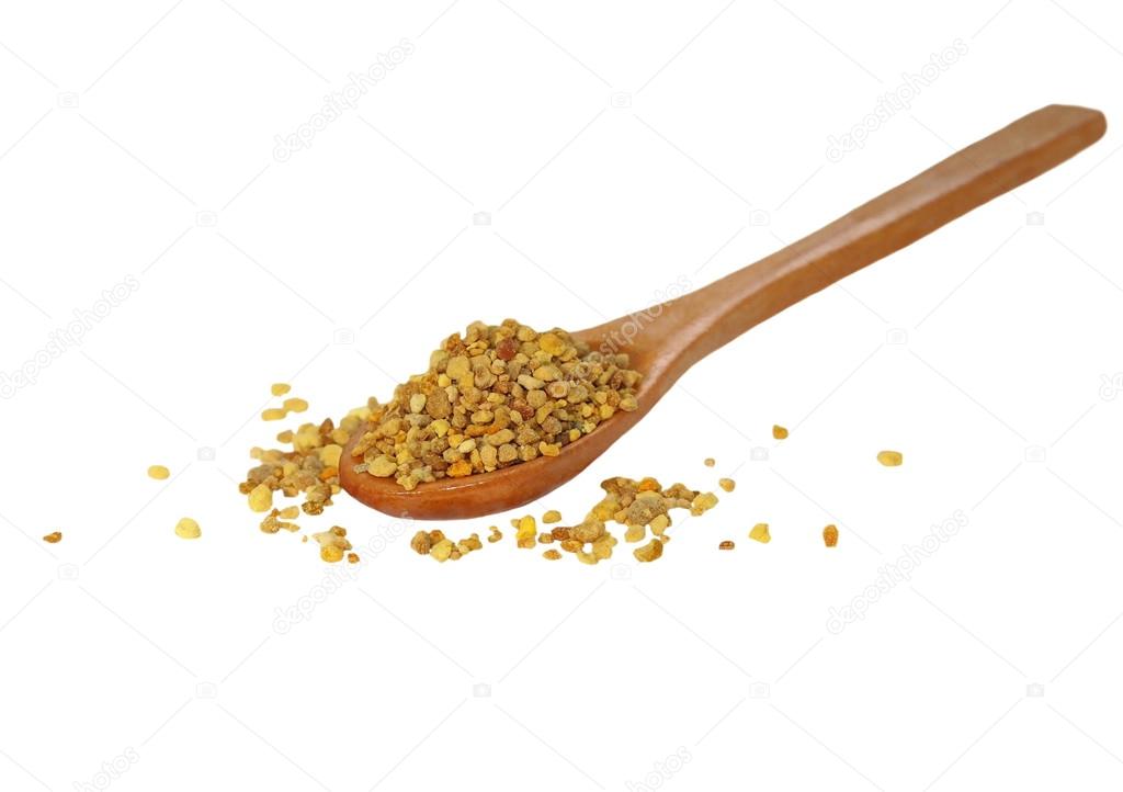 Bee pollen in spoon isolated on white background