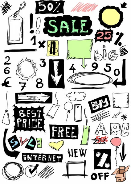 Hand drawn sale, doodles desing elements — Stock Photo, Image