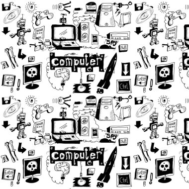 kavram elle çizilmiş dizüstü bilgisayar, doodle casus donanımları arka planı ve desen