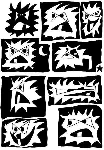 Divertidas criaturas dibujadas a mano, doodles carácter —  Fotos de Stock