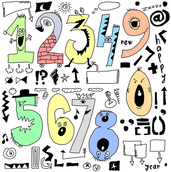 Hand drawn doodle funny cartoon numbers