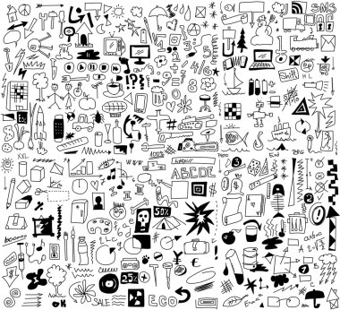 Basitleştirilmiş tasarım öğeleri doodle simgeler, el çekilmiş arka plan