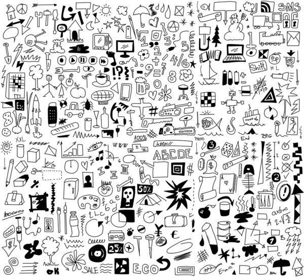 Simplified design elements doodle icons, hand drawn background
