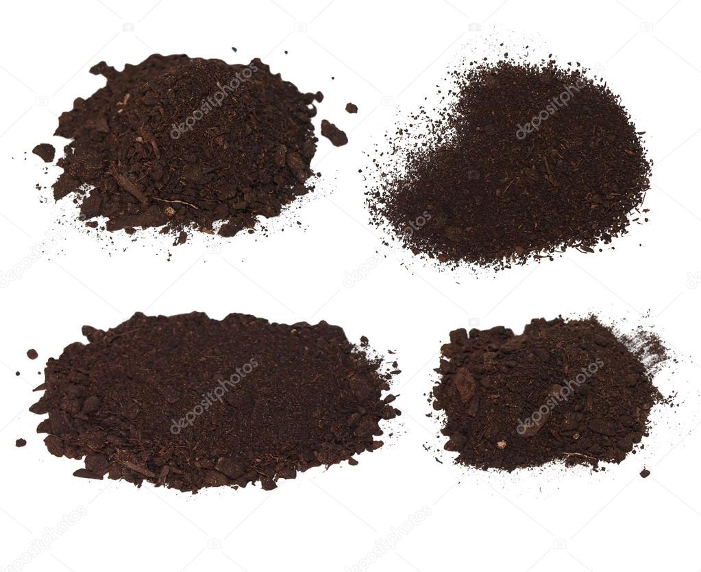 Set pile heap of soil humus isolated on white background