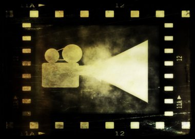 Old film strip frame and movie projector clipart