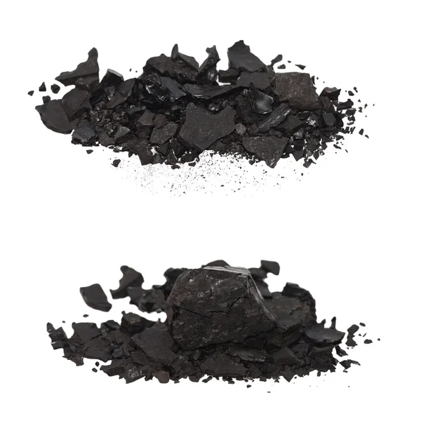 Beyaz arka plan üzerinde izole kazık siyah kömür ayarla — Stok fotoğraf