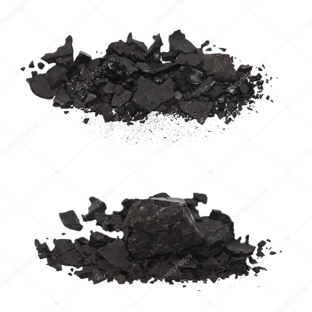 Set pile black coal isolated on white background