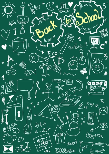 Back to school, doodle school symbols on chalkboard — Stock Photo, Image