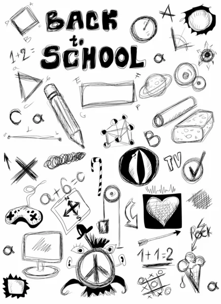 Zurück zur Schule, Doodle-Schulsymbole isoliert auf weiß — Stockfoto