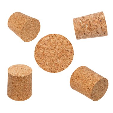 yeni şarap mantarlar (kavanoz, şişeleri üzerinde beyaz izole ayarla)