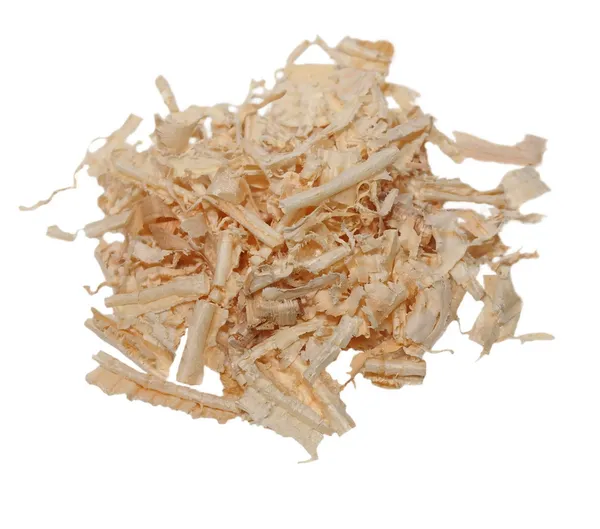 Pile wood shavings background isolated on white — Stock Photo, Image