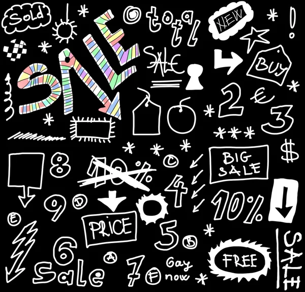 Big sale doodles on black background — Stock Photo, Image