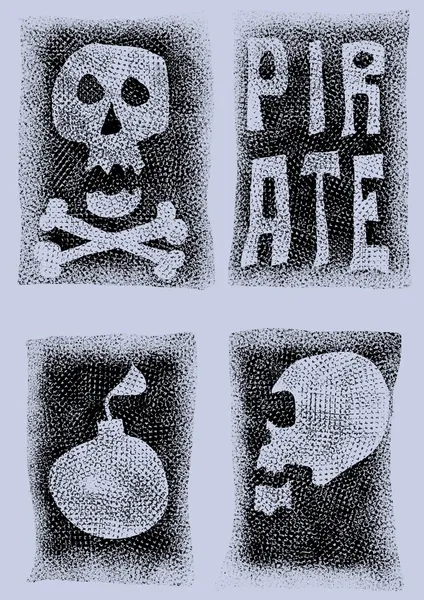 涂鸦海盗图标、 颅骨和炸弹 — 图库照片