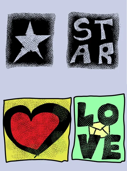 Doodle amore, stella, cuore, icone disegnate a mano — Foto Stock