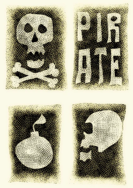Doodle pictogrammen van de piraat, schedel en bom — Stockfoto