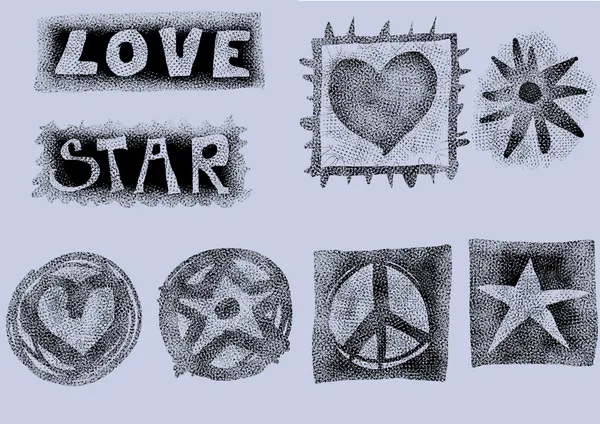Doodle αγάπης, αστέρι, καρδιά, ειρήνη, εικονίδια χέρι που — Φωτογραφία Αρχείου