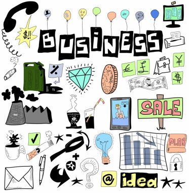 iş doodle tasarım öğeleri, el çizilen illüstrasyon