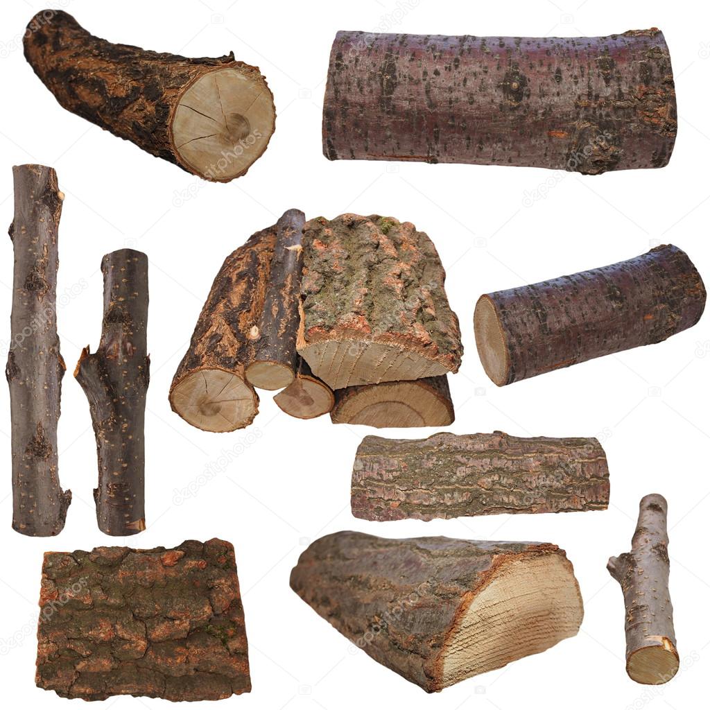 Set log fire wood isolated on white background with clipping path (high resolution)