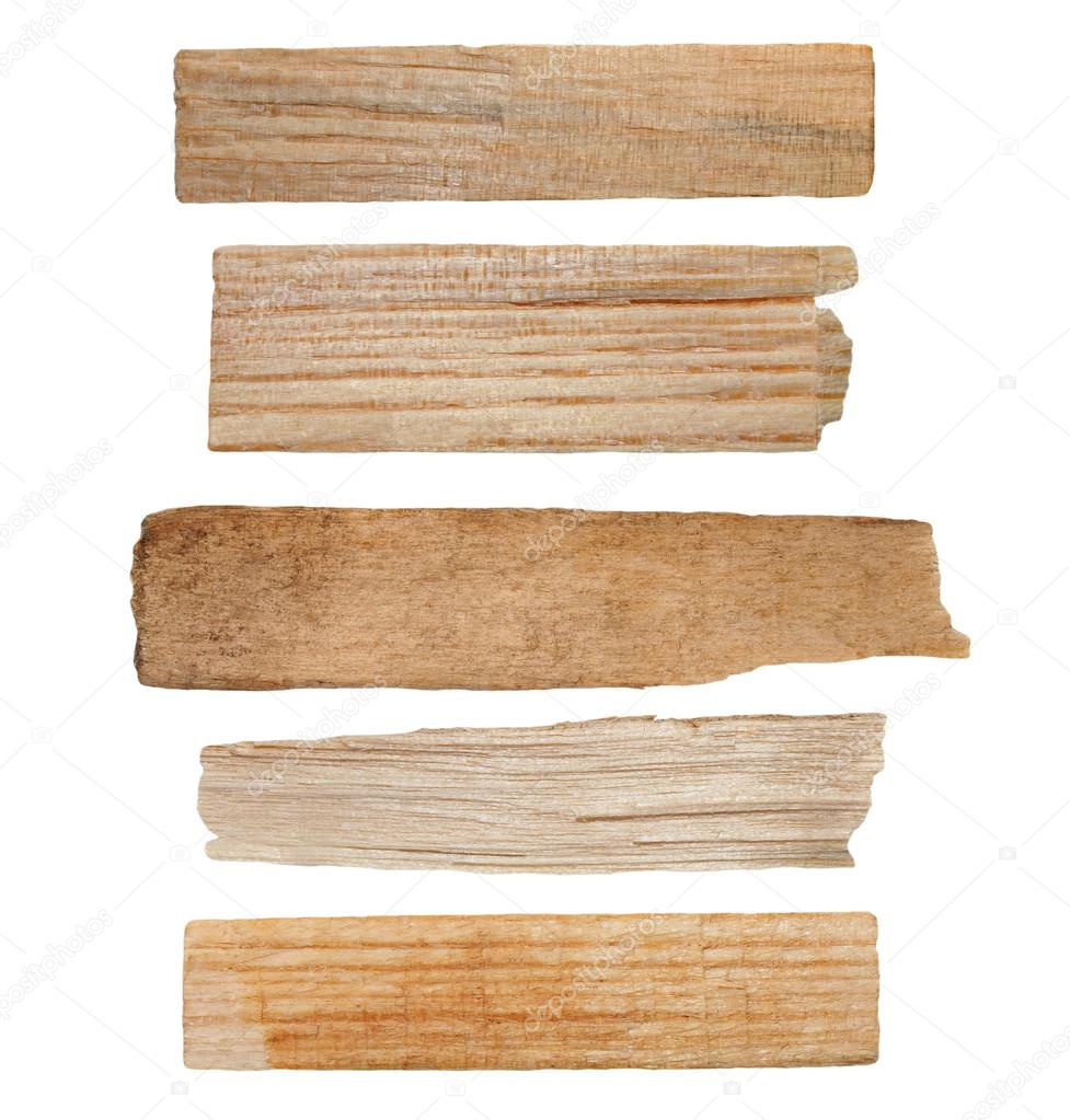 Collection Pieces Of Broken Planks Isolated On White With Clipping