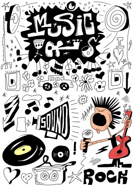 Müzik doodle, çizilmiş tasarım öğeleri teslim — Stok fotoğraf