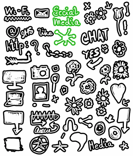 Doodle redes sociales, Fondo dibujado a mano —  Fotos de Stock