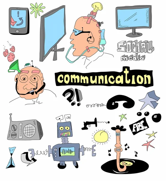 Doodle conceito de comunicação, fundo desenhado à mão — Fotografia de Stock