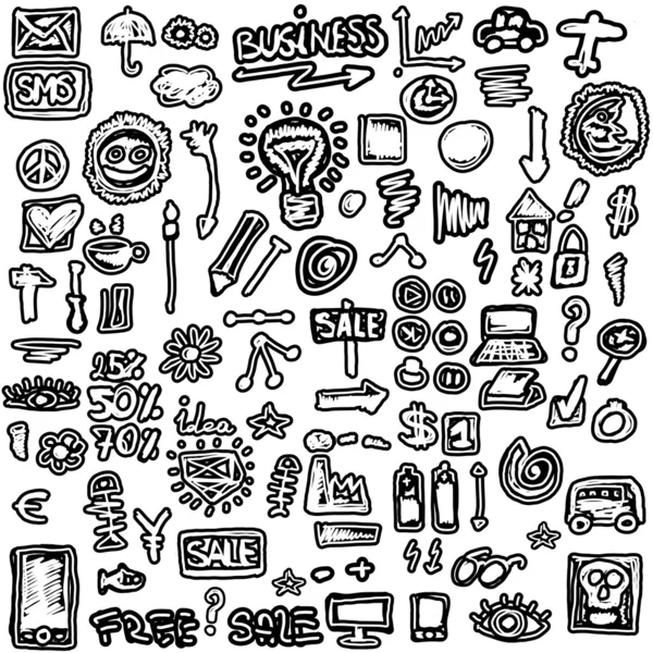 Doodles definir ícones de negócios, fundo desenhado à mão e textura — Fotografia de Stock